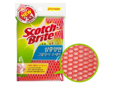 3M (삼중양면) 그물망사 수세미(2+1개) 아크릴 거품