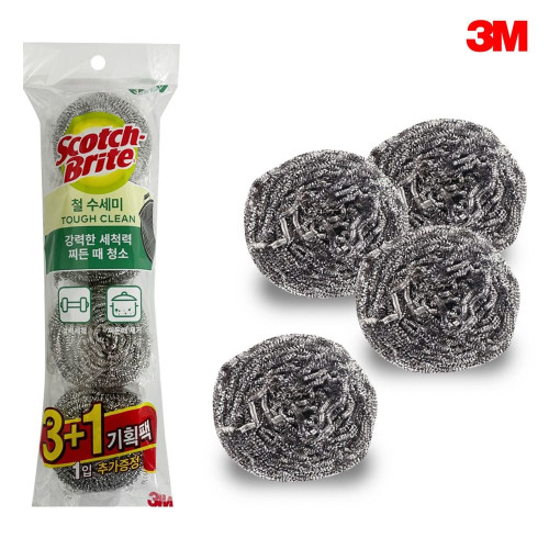 3M 철수세미 (3+1개입) 45g 불판 석쇠 찌거기 찌든때