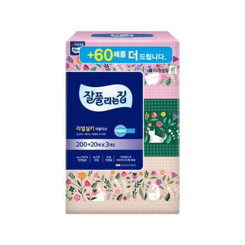 잘풀리는집 미용티슈 각티슈 200매+20매 3입