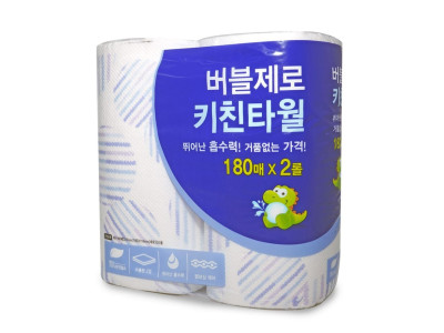 버블제로 키친타올 180매 2롤 주방타월 일회용 행주