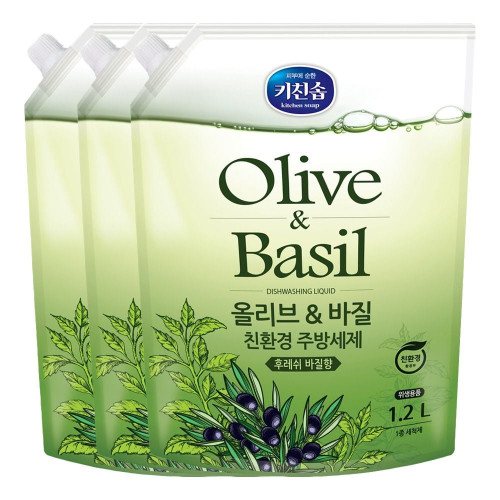 키친솝 올리브앤바질 친환경주방세제 1.2L X 3개