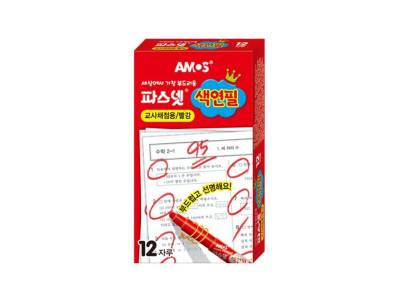 아모스 파스넷 색연필 교사채점펜 빨간펜(12자루)