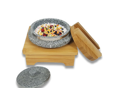 대흥석기 천연 곱돌솥 15cm + 대나무 받침대 세트