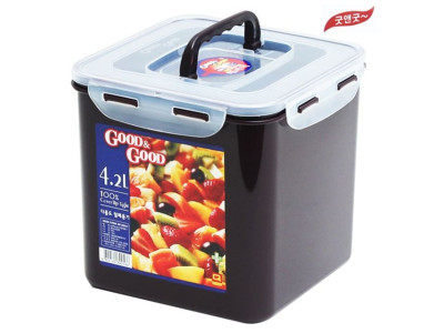 핸디형 정사각 밀폐용기 초코 4.2L 김치통 반찬통