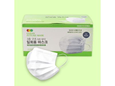 클린 퓨쳐 3중 구조 일회용 마스크 대형 50매 화이트