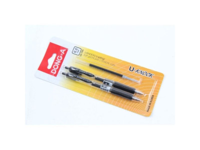 유 노크 볼펜 2본 리필 검정색 0.5mm 노크펜 UKNOCK