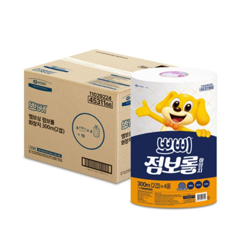 뽀삐 엠보싱 점보롤 화장지 300m(2겹)16롤 /1박스