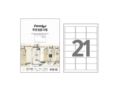 폼텍 투명 필름 라벨 lcc3105 10매 21칸 63.5x38.1mm
