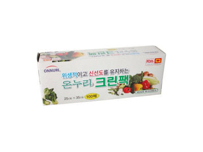 온누리 크린팩 100매 25x35cm 위생비닐 식품보관용 다용도팩 신선도유지 냉장냉동가능