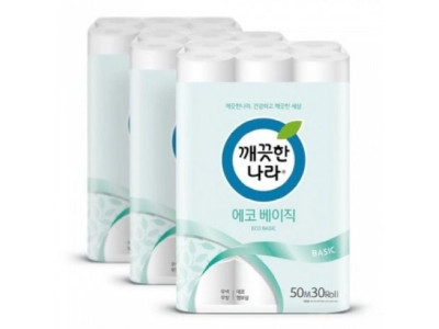 깨끗한나라 화장지 에코베이직 2겹 50m 30롤 x 3팩
