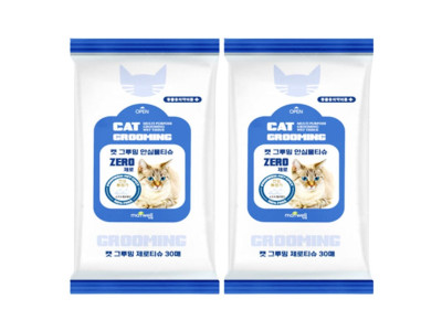 고양이 그루밍 물티슈 30매 2P 반려묘 세정 캣티슈