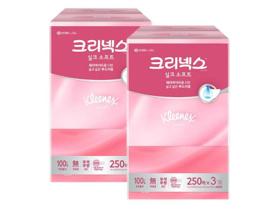 크리넥스 실크소프트 미용티슈 각티슈 250매 x3입x2팩