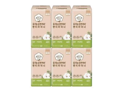 좋은느낌 순면커버 팬티라이너 일반 생리대 40입x6개