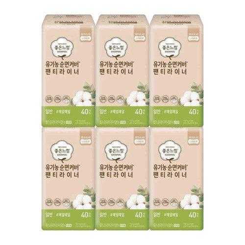 좋은느낌 순면커버 팬티라이너 일반 생리대 40입x6개