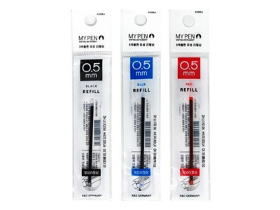 마이펜)3색볼펜 리필심(0.5mm/검정)-다스(12개입)