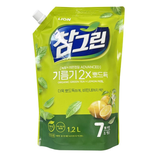 참그린 레몬 녹차 뽀드득 주방세제 리필 1.2L -O