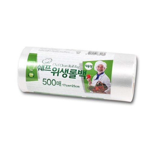 쉐프 롤백 17x25 500매 위생비닐백 다용도 식품보관용 대용량롤타입