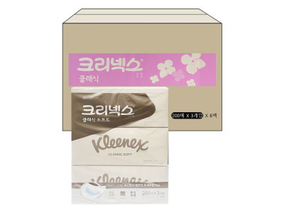 크리넥스 클래식200매X3개입 6팩 미용화장지 한박스-O
