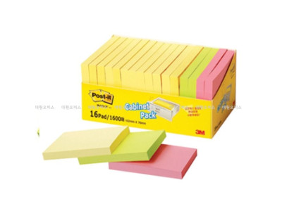 3M 포스트잇 657(76x102mm) 대용량 캐비넷팩 16패드