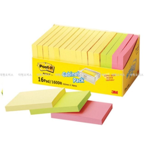 3M 포스트잇 657(76x102mm) 대용량 캐비넷팩 16패드