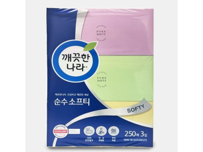 깨끗한나라 무향무색 순수소프티 미용갑티슈 250매3개