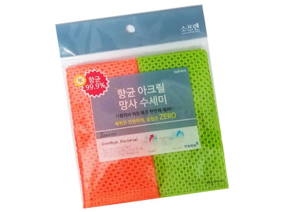 항균 아크릴 망사 수세미 2개입 1P 흡집방지 설거지
