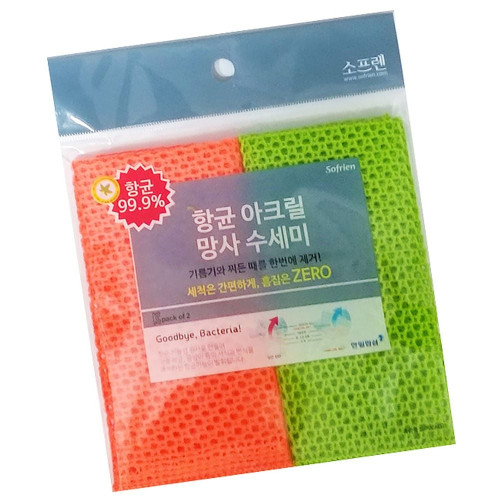 항균 아크릴 망사 수세미 2개입 1P 흡집방지 설거지