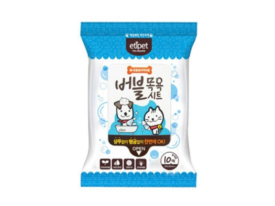 강아지 버블 목욕시트 10매 1P 휴대용 세정 물티슈