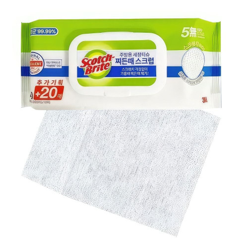 3M 째든때 기름때 제거 주방 청소용 세정 물티슈 60P 세정제 찌든때 냄새