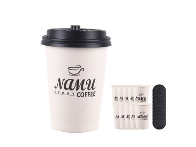 뚜껑+일회용 핫컵 10세트 385ml 커피 음료컵