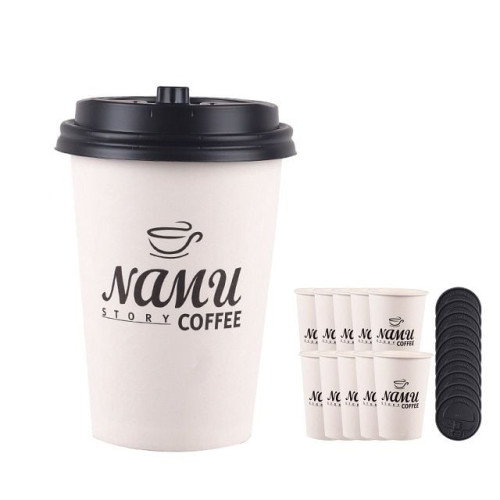 뚜껑+일회용 핫컵 10세트 385ml 커피 음료컵