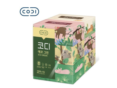 코디 에코 그린 미용티슈 무형광 천연펄프 180매x6입