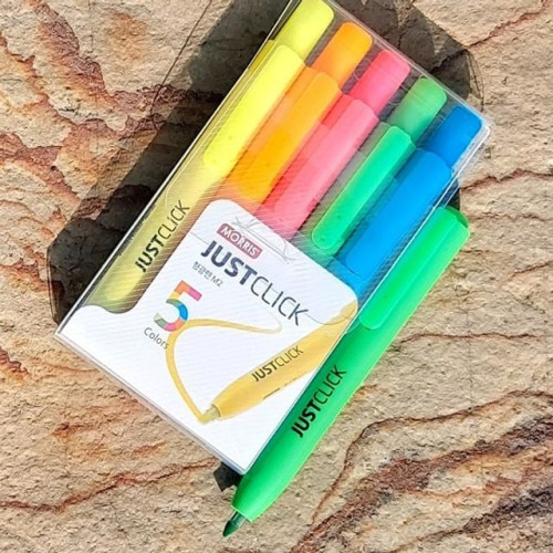 모리스 JUSTCLICK Highlighter 노크식 형광펜 5색set