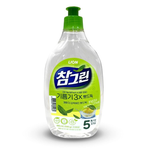 LION 참그린 기름기 뽀드득 레몬 녹차 주방세제 500g