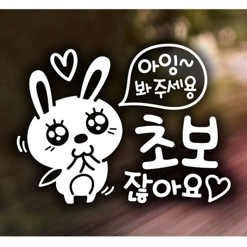 아잉 초보 애교토끼 초보운전스티커-화이트